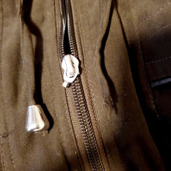 ALIA Khaki Green Hooded Fur Double Zipper Winter Jacket Size L - Picture 8 of 8